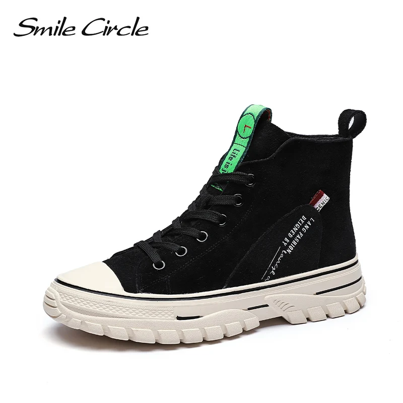 Женские высокие кроссовки Smile Circle повседневные ботинки из натуральной кожи на плоской платформе со