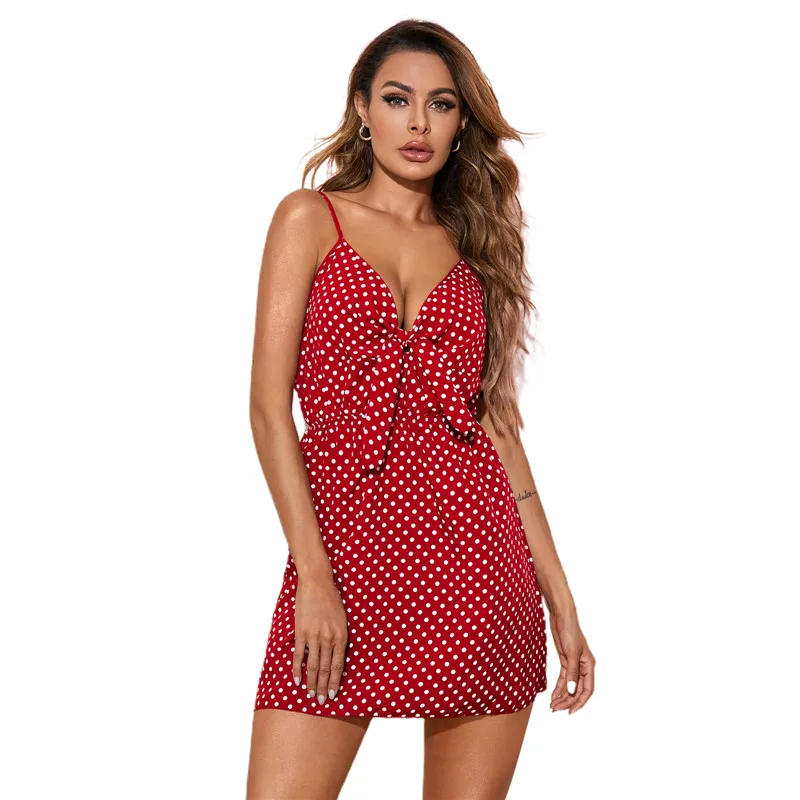 

Women's Nightdress Sexy Dot Print Sleeveless Backless Sling Dress Pajama for Honeymoon Sleeping Nights
