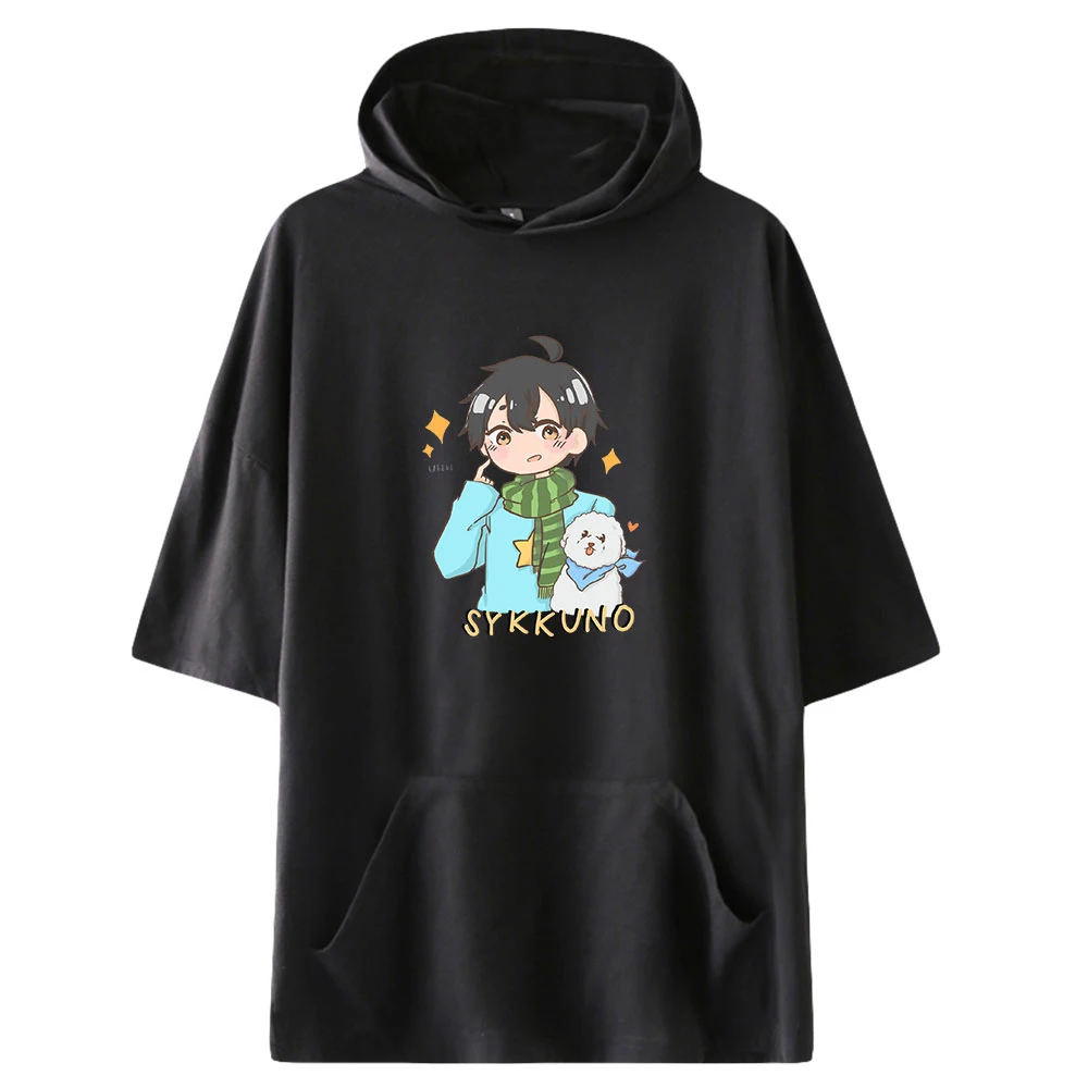 

Sykkuno Fashion Prints Hooded T-shirts Women/Men Summer Short Sleeve Tshirts Hot Sale Harajuku Casual Streetwear Clothes