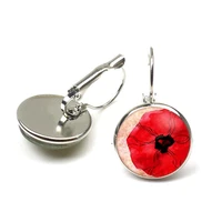 big red flower pendant earring cabochon poppies simple earrings poppies jewelry dome round handmade womens colorful