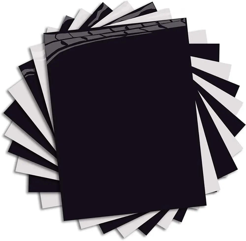 

PU Heat Transfer Vinyl HTV in Black and White, Iron On Vinyl Starter Pack (10 x 20 sheets) for T Shirts Sports Clothing