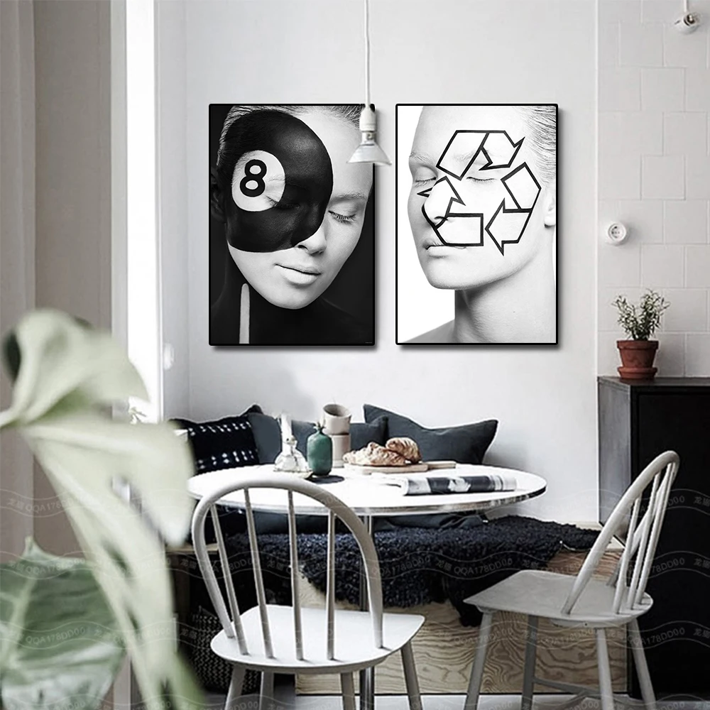Черный белый цвет женские уход за кожей лица Плакаты и принты граффити портрет