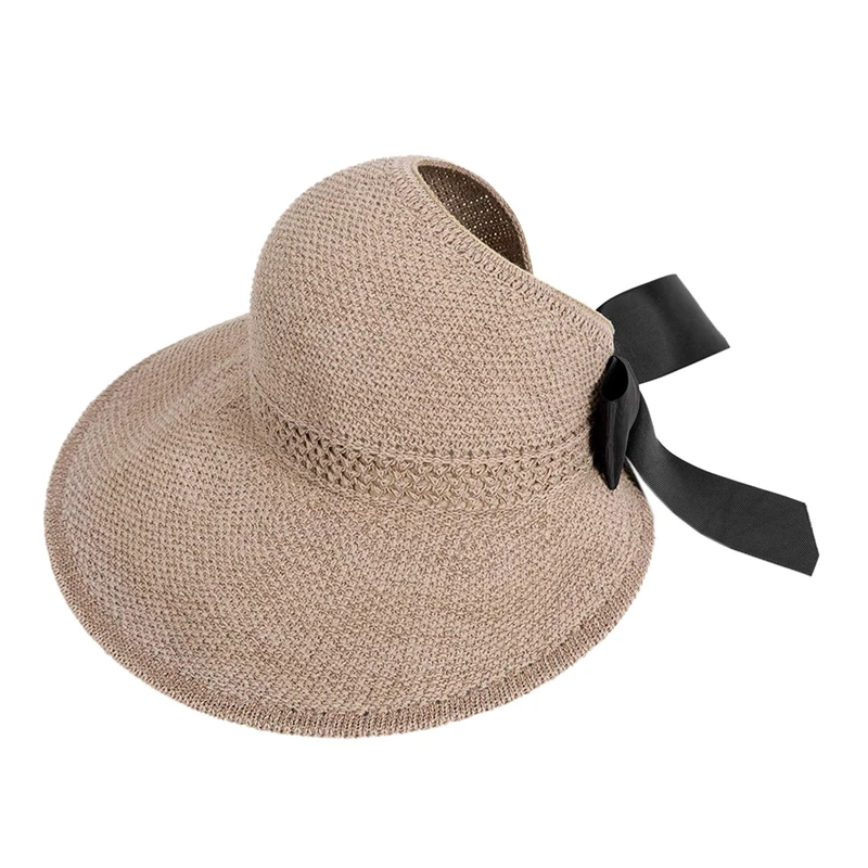 Женская вязаная шляпка от солнца модный головной убор с бантом Женский хвостик