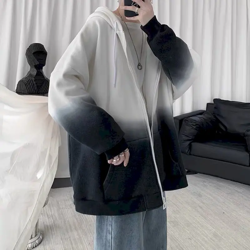 

Men's Tie-dye Hoodies Jacket Plus Velvet Retro Hong Kong-style Jacket Korean Version Loose 2021 New Couple Sweatshirts Harajuku