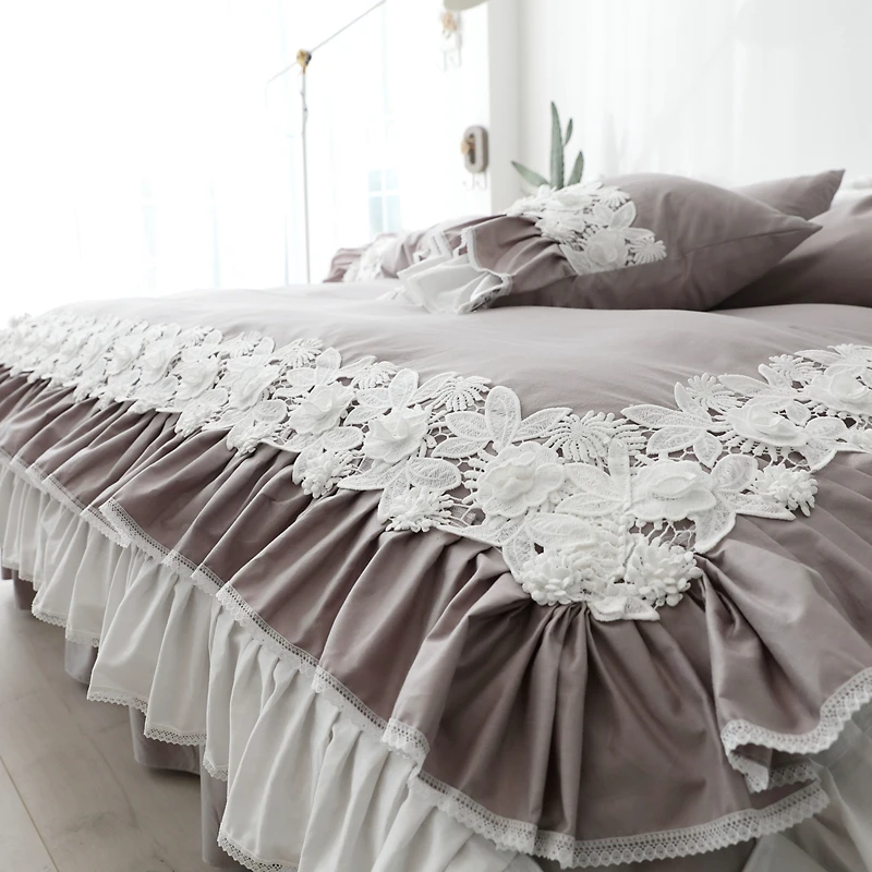 Комплект постельного белья Queen Size 100% хлопок в Корейском стиле кружевная юбка для