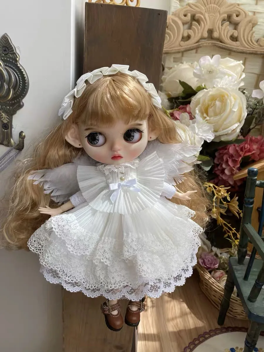 

Handmade Ob24 Blythe Dolls Western Angel Wings White Princess Suit Clothes Fashion Palace Dress 30cm 1/6 BJD Doll Blyth Outfit