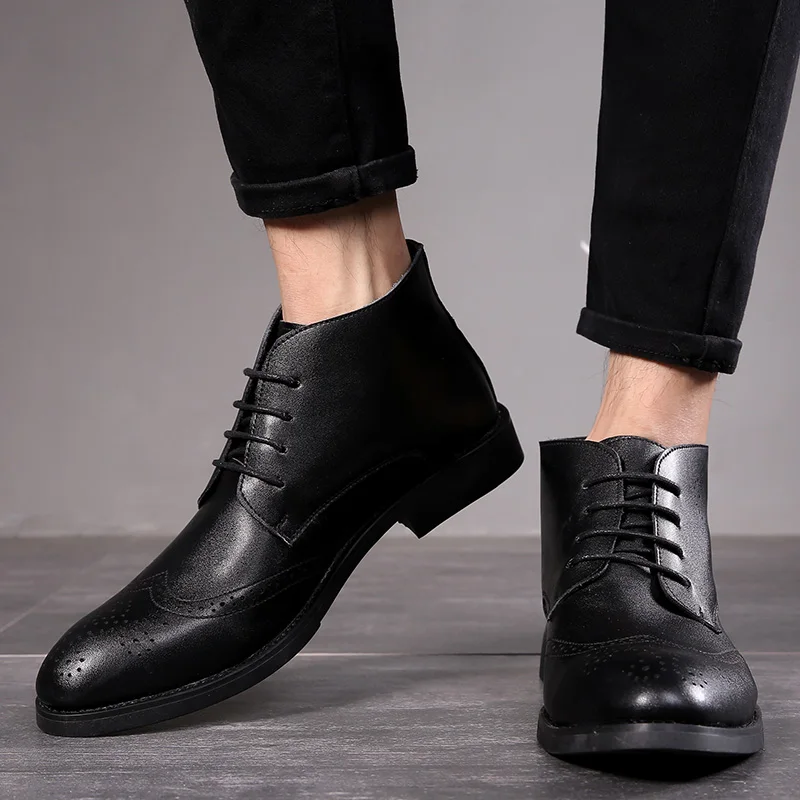Мужские ботинки Сезон осень-зима Ботильоны Модная обувь на шнуровке Мужская