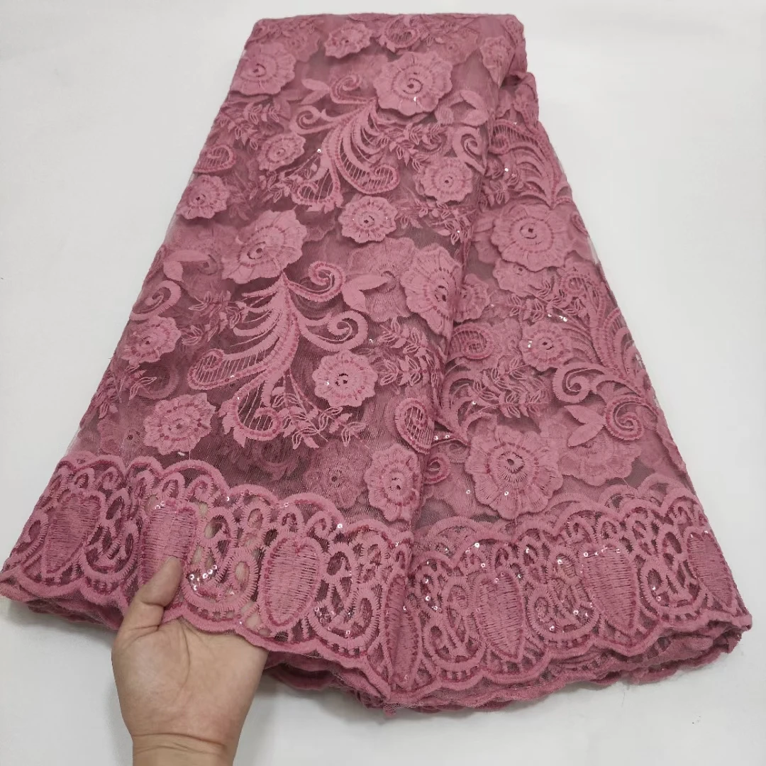 

Dusty Pink Bridal Guipure Lace Paris Flowers Cord Fabric For African Asoebi Wedding Dress Sewing Materials