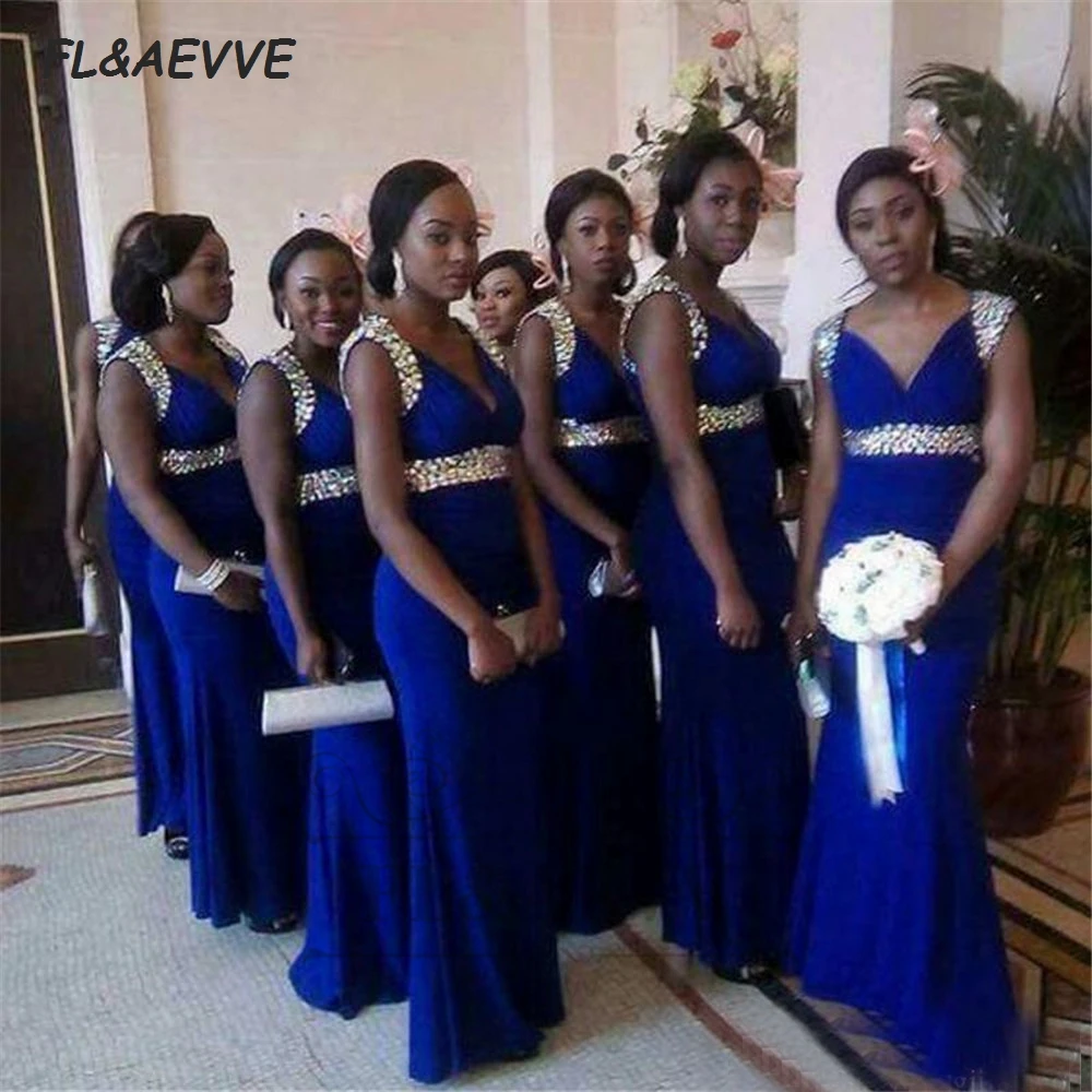 

Navy Blue Bridesmaid Dresses Mermaid 2021 Beads Blackless Black Girls Bridesmaid Dress South African Wedding Party Gowns