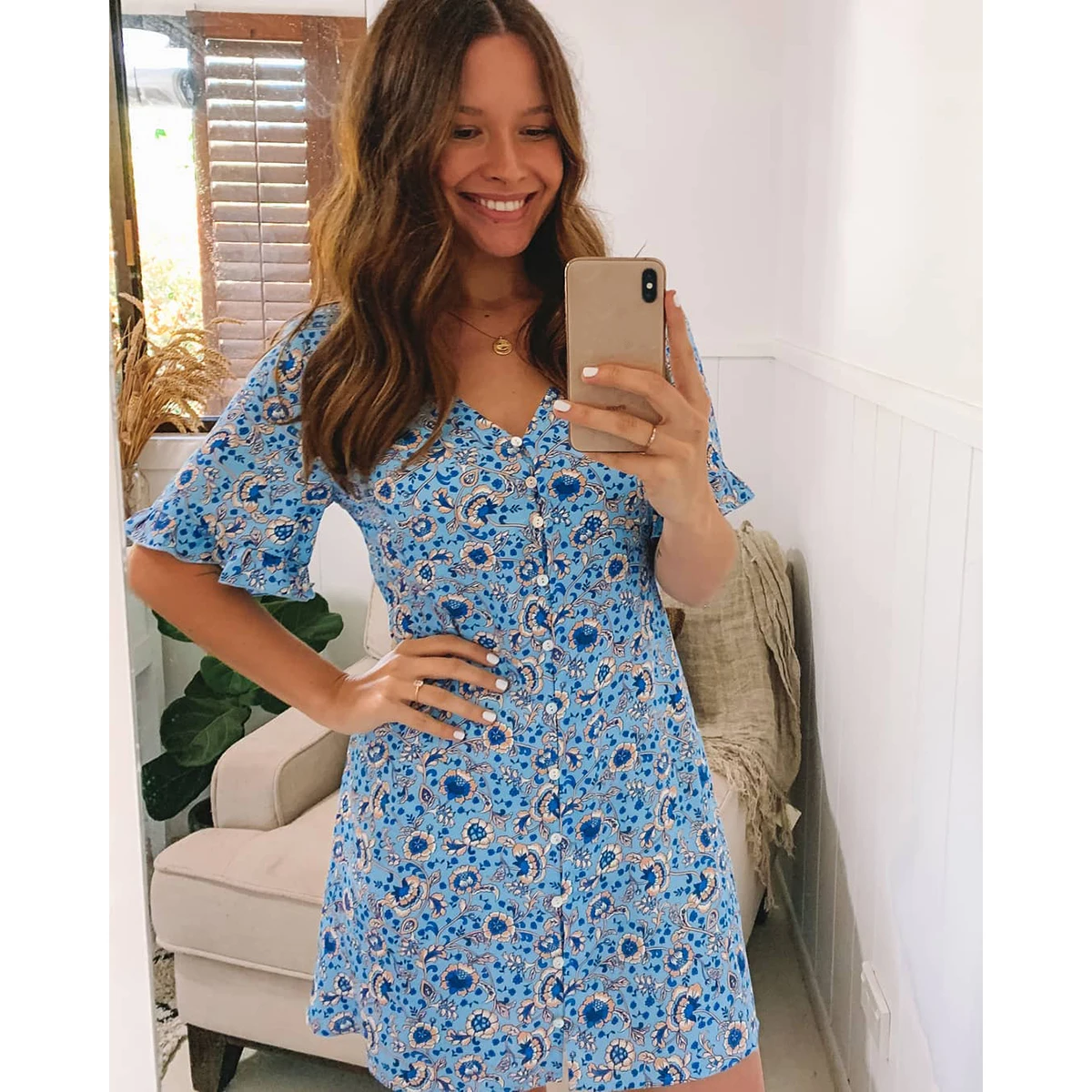 

Jastie Summer Boho Dress Casual Floral Print Mini Dresses Women 2022 Bohemian Short Beach Dress V-Neck Sundress Femme Vestidos