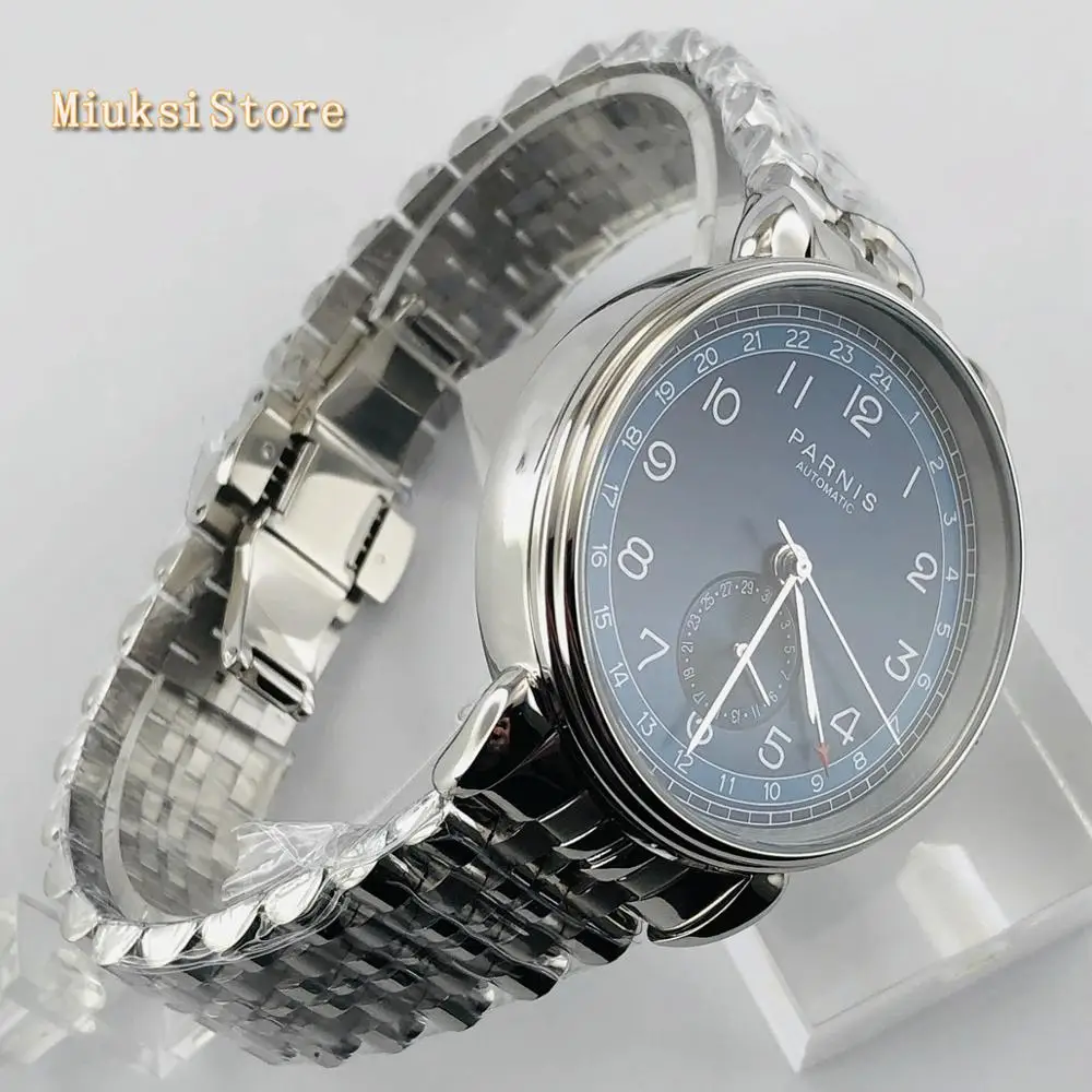 Парнис новый топ мужские автоматические механические часы 42 мм Серебряный чехол