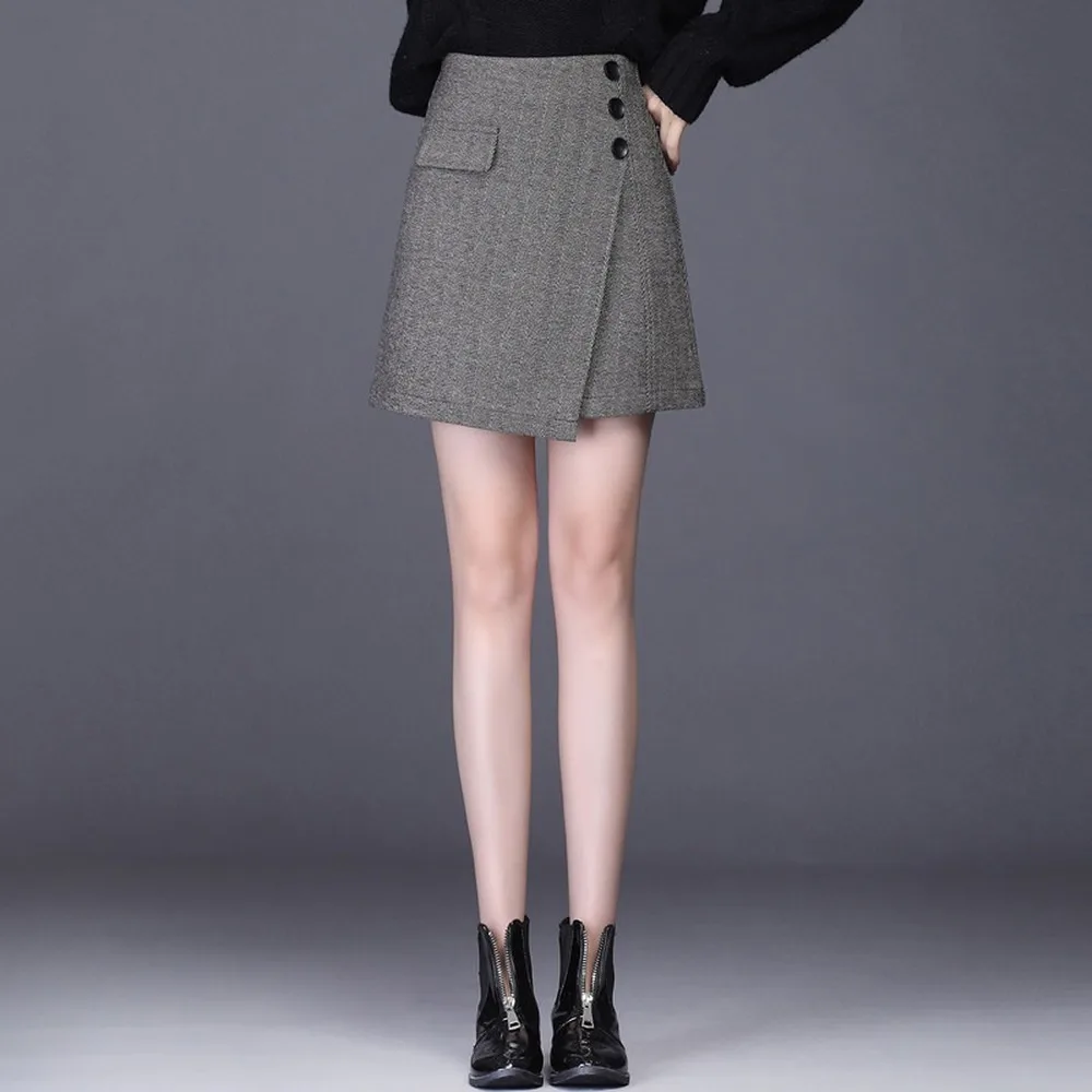 

2020 Fashion Irregular Autumn Winter High-end Light-Tempered Temperament Women's Plaid Collage Skirts A-line skirt Falda New