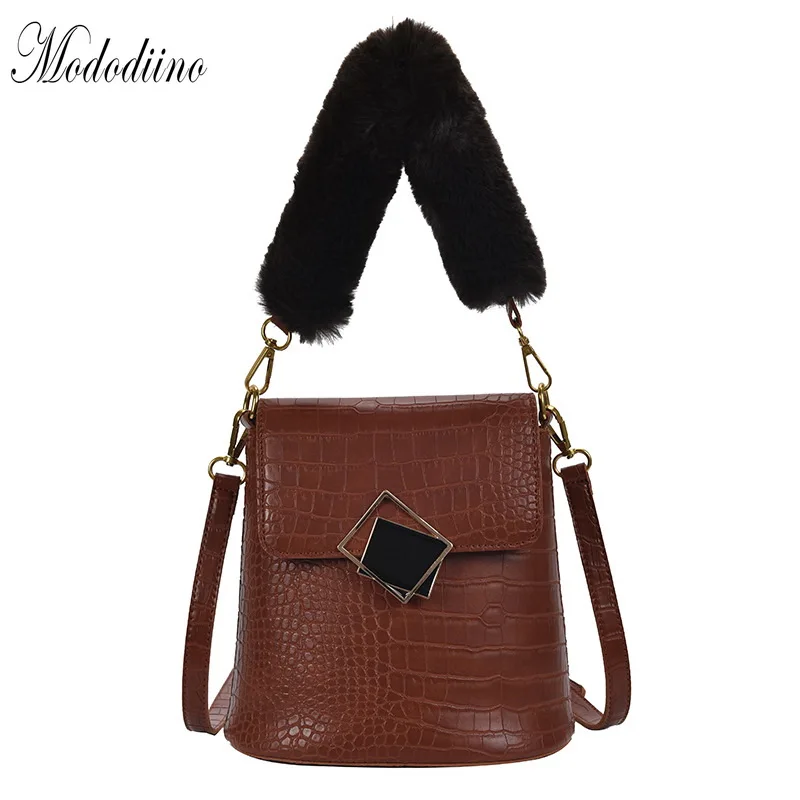 Mododiino сумка с ручками из искусственного меха женская кожаная через плечо мешок