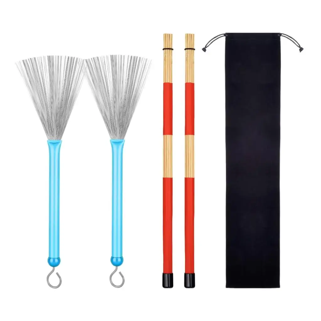 1Pair Drum Sticks Rods+1Pair Wire Brushes+Portable Storage Bag Blue | Спорт и развлечения