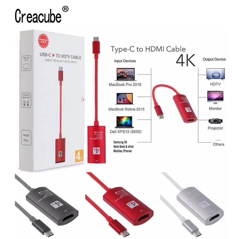 Кабель Creacube 4K USB 3 1 кабель типа C к HDMI HDTV адаптер для Lenovo ThinkPad X1 2018 MacBook Pro samsung S8 S9 NOTE8|