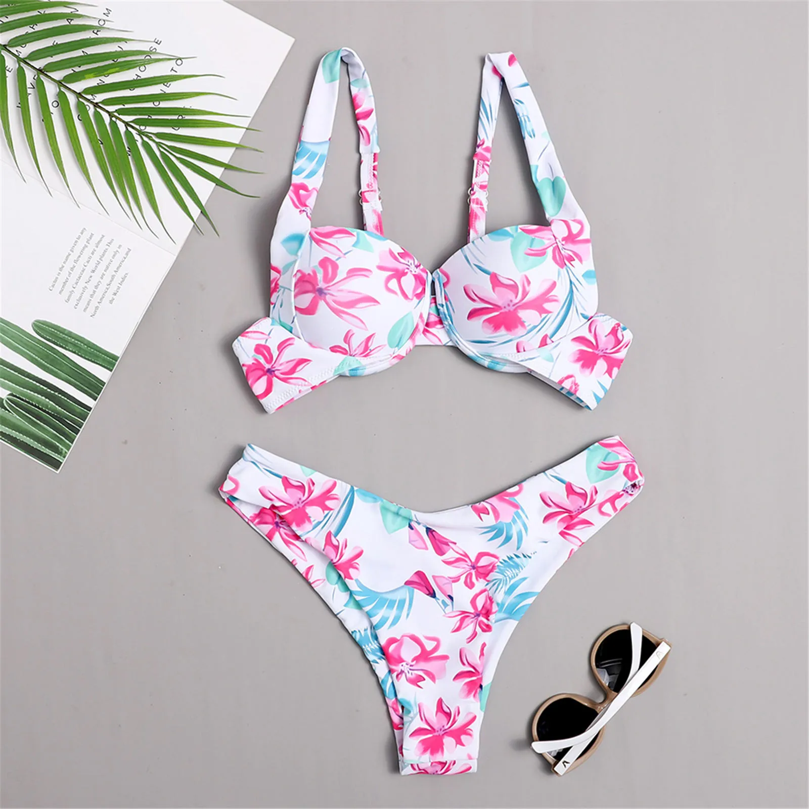 

Summer Bikini Push Up Swimsuit Female Floral Print Two-piece Bikini Set Sexy Concise Swimwear Swimming Suit For Women Biquini