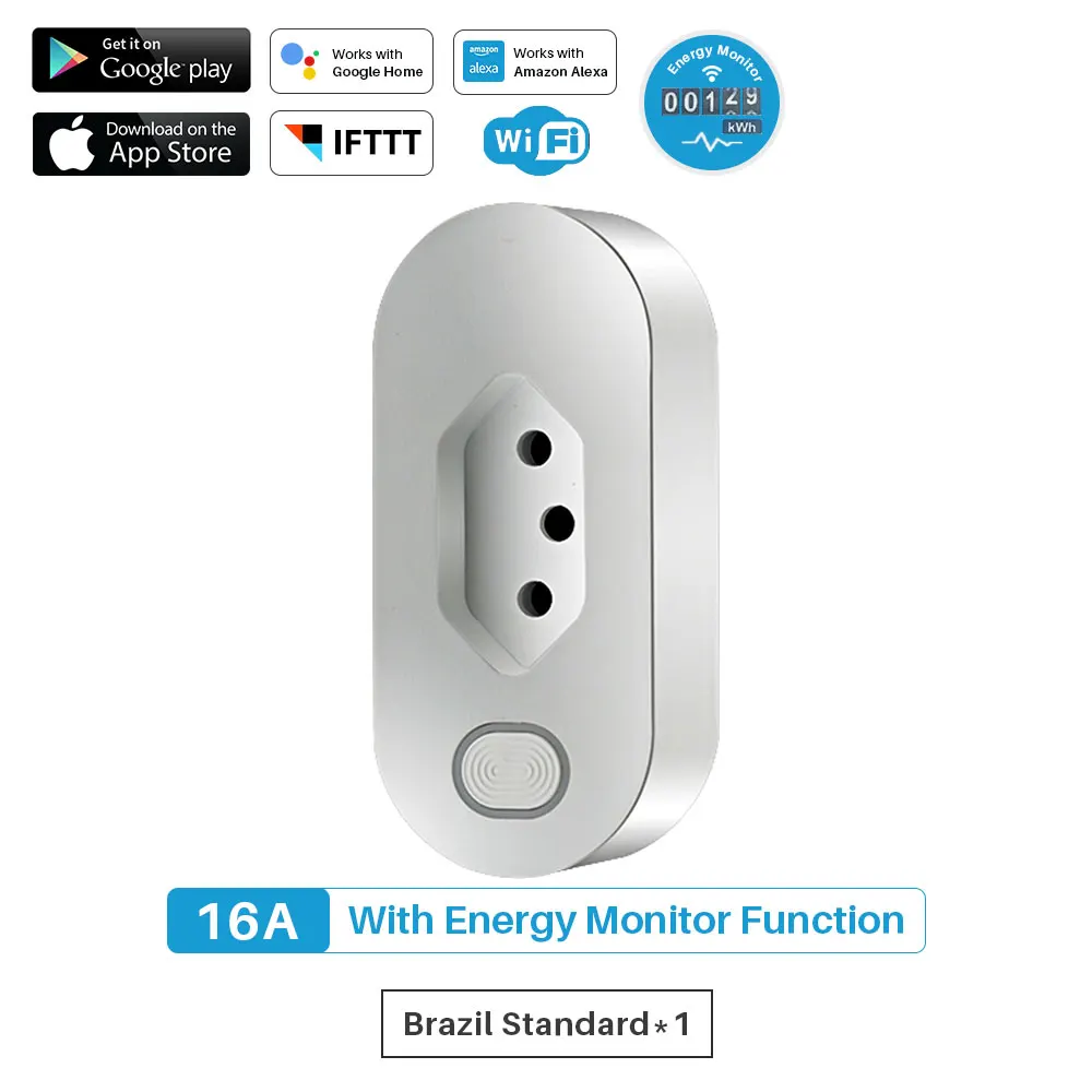 WiFi Smart Plug бразильский стандарт 16A интеллектуальная розетка синхронизации с монитором энергии управление приложением работает с Alexa Google Assistant - Цвет: 1 Pcs