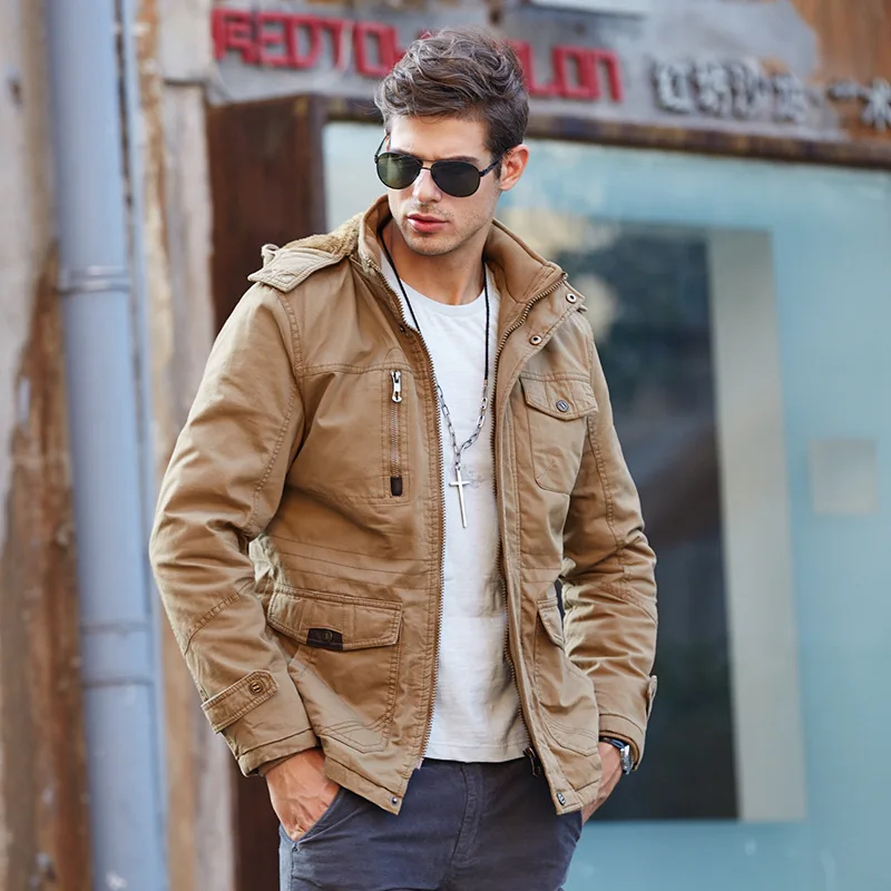 

Men's Winter Jacket Multi Pocket Plush Cold Proof And Warm Jacket Men's Slim Casual Coat Solid Color Hooded Cotton Coat 2022