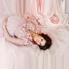 Роскошный цветок Беременность платья для фотосессии одежда с длинным рукавом v-образным вырезом из мягкого фатина размера плюс с длинным шлейфом, платья для будущих мам