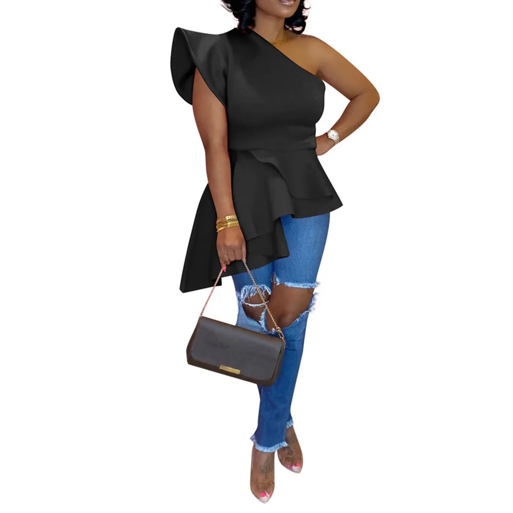 Сексуальная Блузка на одно плечо топы с высокой талией розовые красные длинные