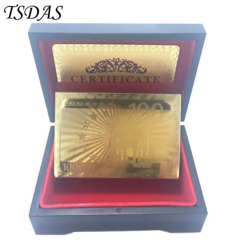 Водонепроницаемые игральные карты из золотой фольги евро 100 Позолоченные