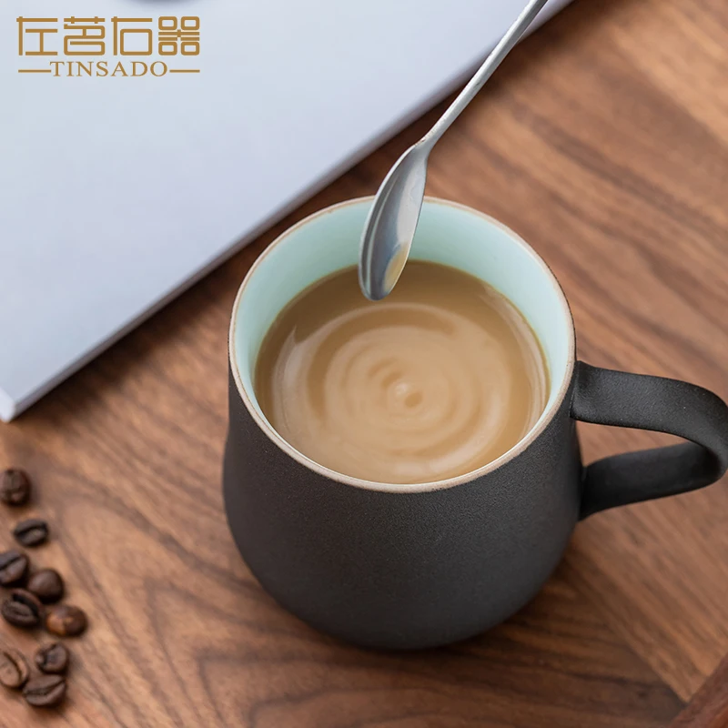 Японская винтажная керамическая кружка кофейная матовая Черная Керамическая