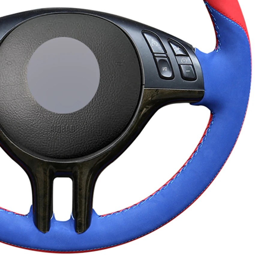 

LQTENLEO Car Steering Wheel Cover Blue Red Suede For BMW 3 Series E46 2000-2006 5 Series E39 2000-2003 E53 X5 Z3 E36 2000-2002