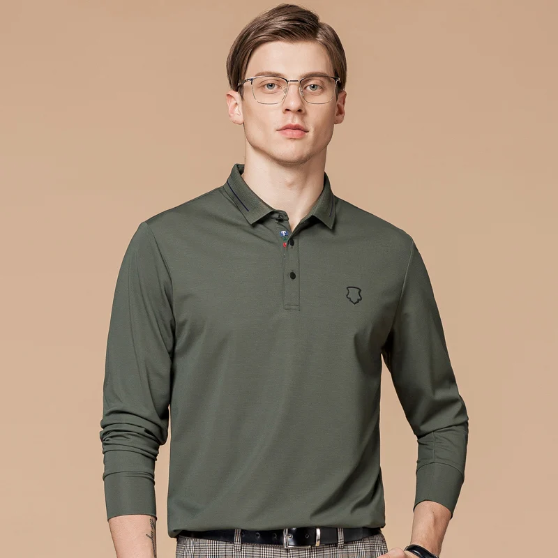 DARPHINKASA Мужская рубашка поло с длинным рукавом сплошной цвет хлопок 2020 Новая осень