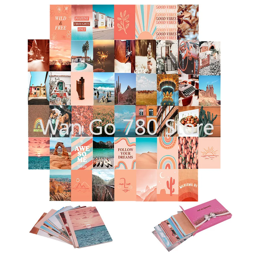 

50Pcs Orange Peach Beach Scenery Aesthetic Picture for Wall Collage Kit Photography Props Living Room Decor for Girls Boudoir