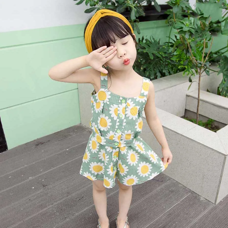 Детская одежда жилет на бретелях с цветочным рисунком для девочек + юбка комплект