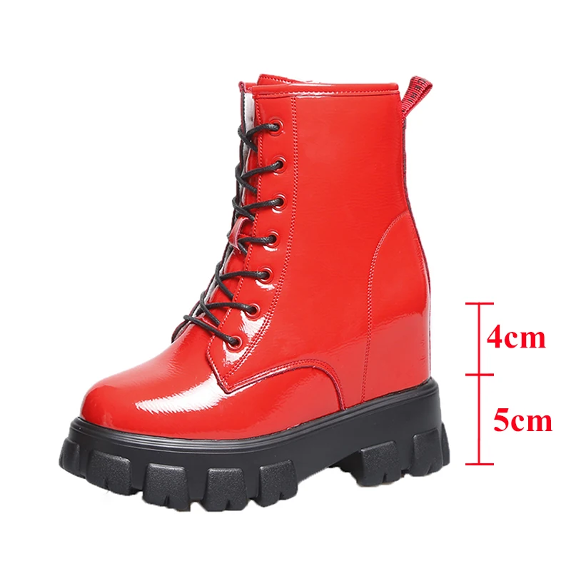 Rimocy Patent Leather Motorcycle Boots Women Hidden Wedge Platform Shoes Woman Waterproof Non-slip Winter Ankle Female |