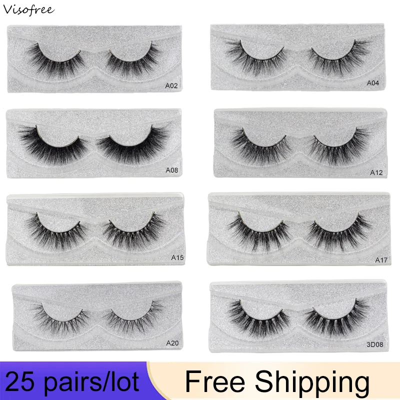 Visofree  25 Pairs 3D Mink Lashes False Eyelashes Mink Thick Fake Eyelash 100% Handmade Creative Arts Makeup Cruelty-free Lashes