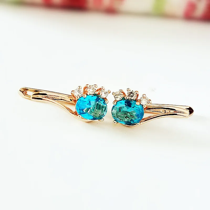 

Exquisite Light Blue Stone Earring New Trendy 585 Rose Gold Color Russian Jewelry Women Gift