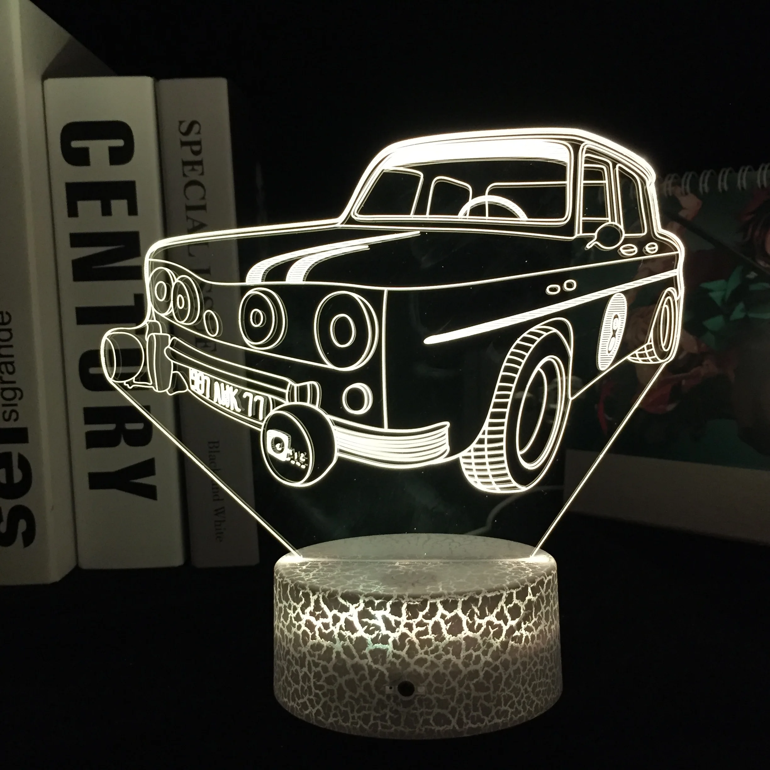 Car Series With Numbers 3D LED Lamp Visual Illusion White Cracked Base Acrylic Light Guide Plate for Festival Birthday Gifts | Лампы и
