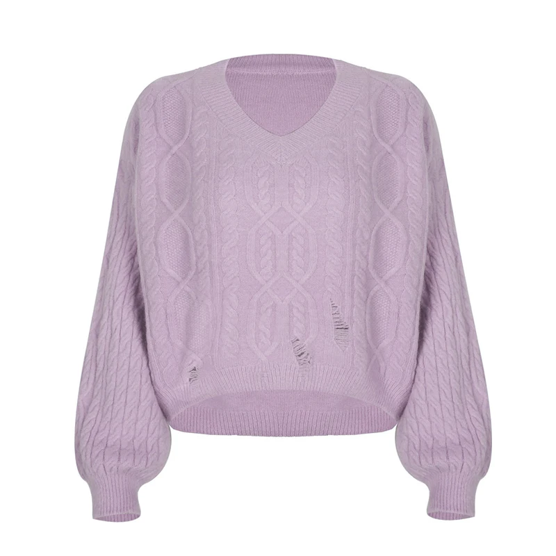 

Новинка Осень-зима 2021 одежда однотонный вязаный женский пуловер свитер Свободный Повседневный джемпер с V-образным вырезом Женские вязаные...