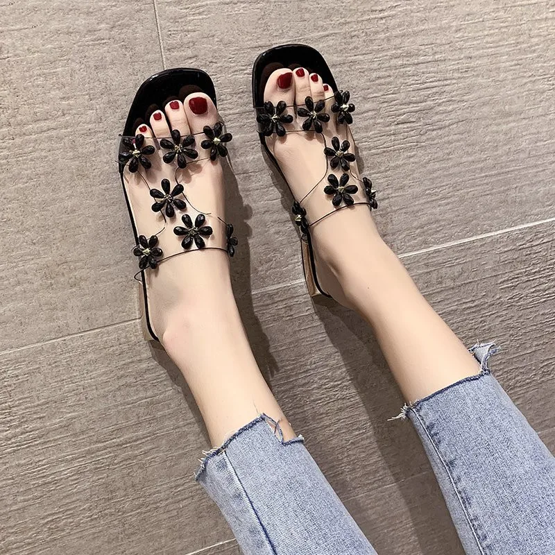 

Female Shoes Lady Summer Clogs Woman Ladies' Slippers Flower Luxury Slides Low Jelly Flip Flops 2021 Girl Beach Designer