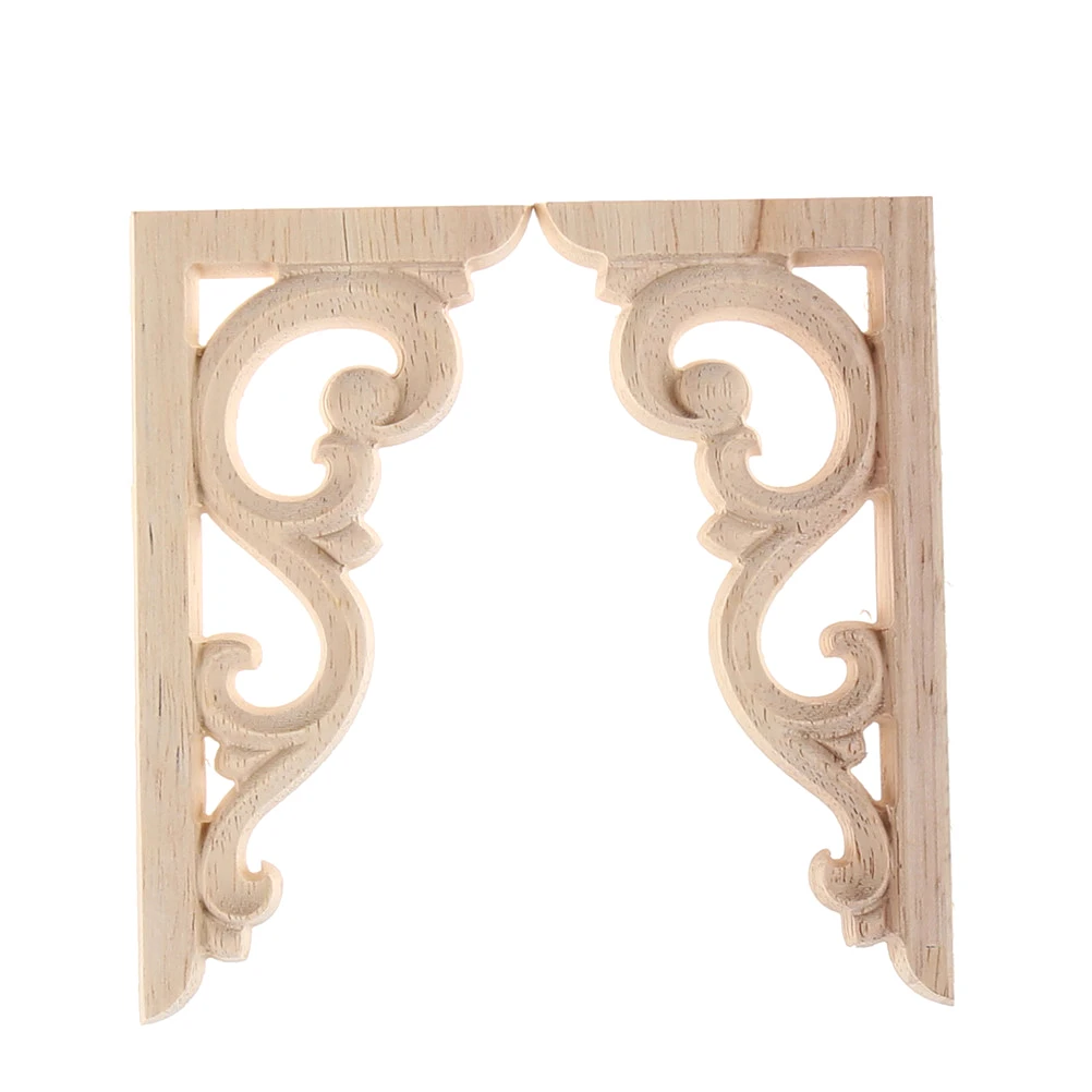 

2pcs Vintage Unpainted Wood Carved Corner Onlay Applique Frame For Home Furniture Wall Cabinet Door Decor Crafts 12*6cm