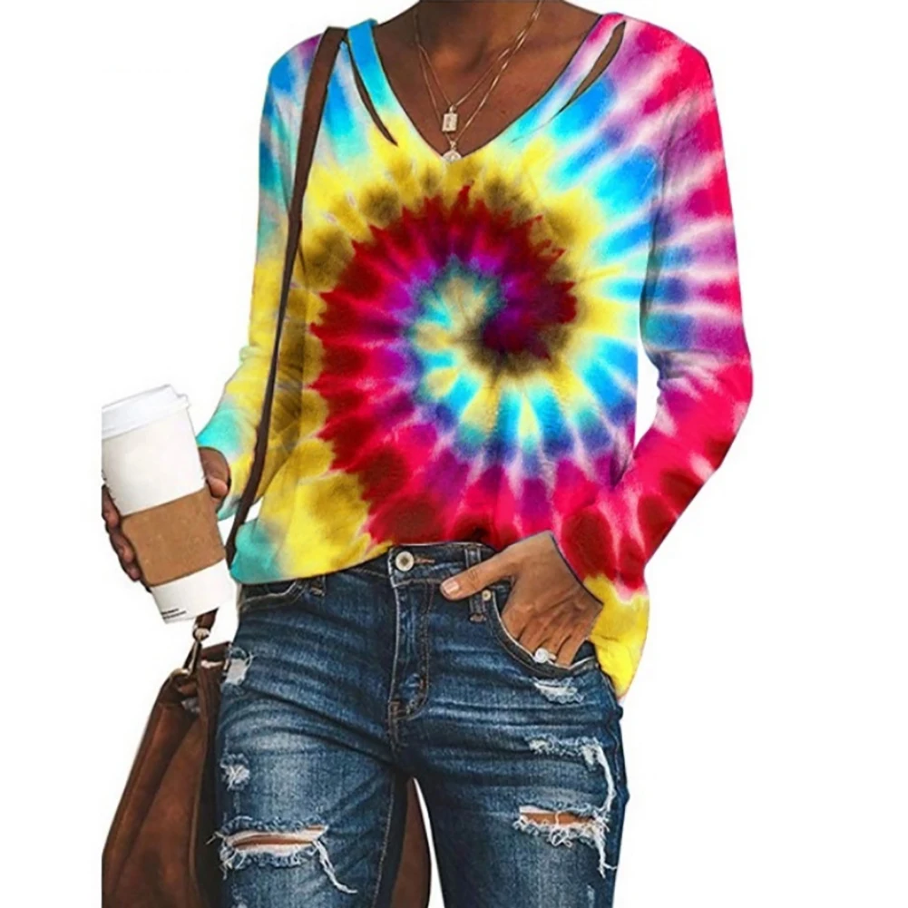 Женская свободная футболка с длинным рукавом и V-образным вырезом | одежда