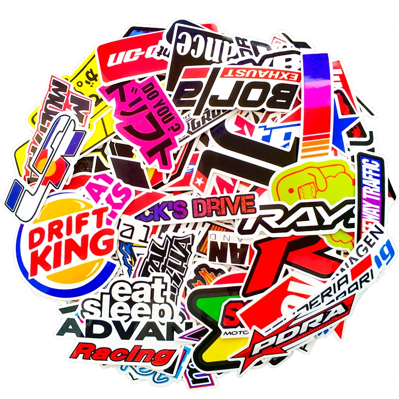 

100PCS Racing Car Stickers Waterproof Sticker DIY Motocross Racing Helmet Skateboard Bicycle Laptop PVC JDM Luggage sticker