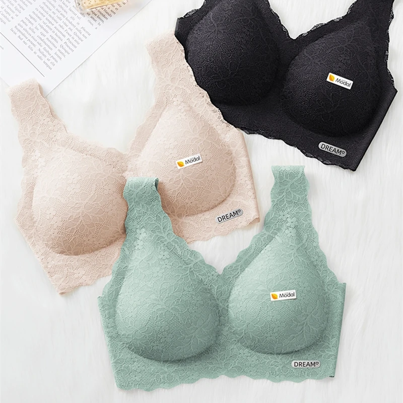 

2Pcs/Lot Seamless Underwear Thin Wireless Bra Women Sexy Laces Wire Free Bras Push Up Pad Brassiere Female Bralette Lingerie