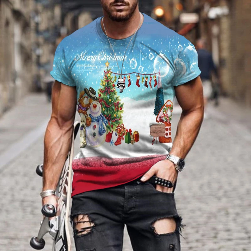 

New Summer Christmas Women Men's T-shirt Deer Animal New Year Tshirt Top Cartoon Clothes Style Female Oversized Tee tracksuit