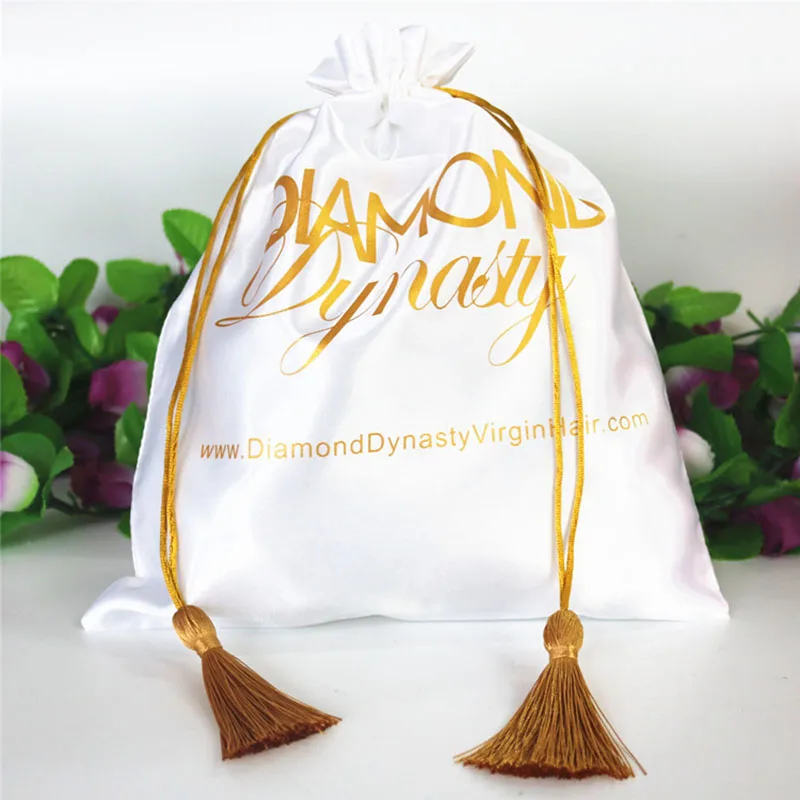 

Satin Hair Bag with Tassel Silk Drwstring Pouch Packaging Jewelry Cosmetic Makeup Shoe Dustproof Storage Sachet Print Logo 20PCS