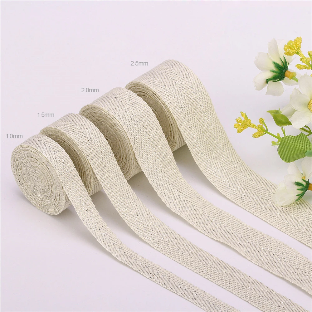 Бежевая хлопковая саржевая лента 10/15/20/25 мм