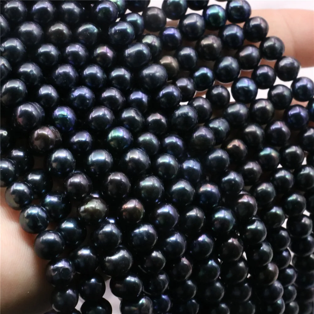 

Beauty 7-8mm Black Natural Pearl Beads Freshwater Cultured Wholesale Retail Factory Price Fine Jewelry Making 15inch B1338