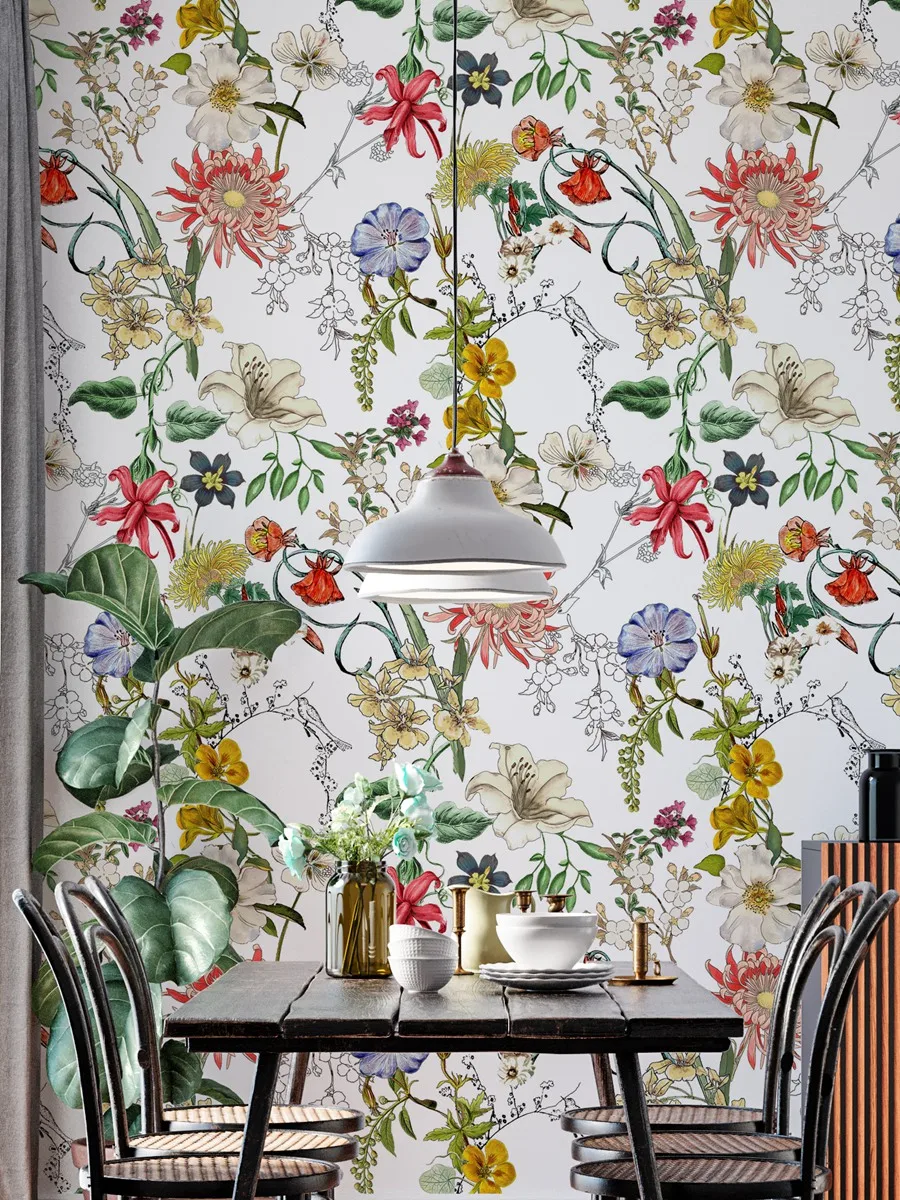 Обои Sangria с цветами Настенные обои белыми заземленными тропические ботанические