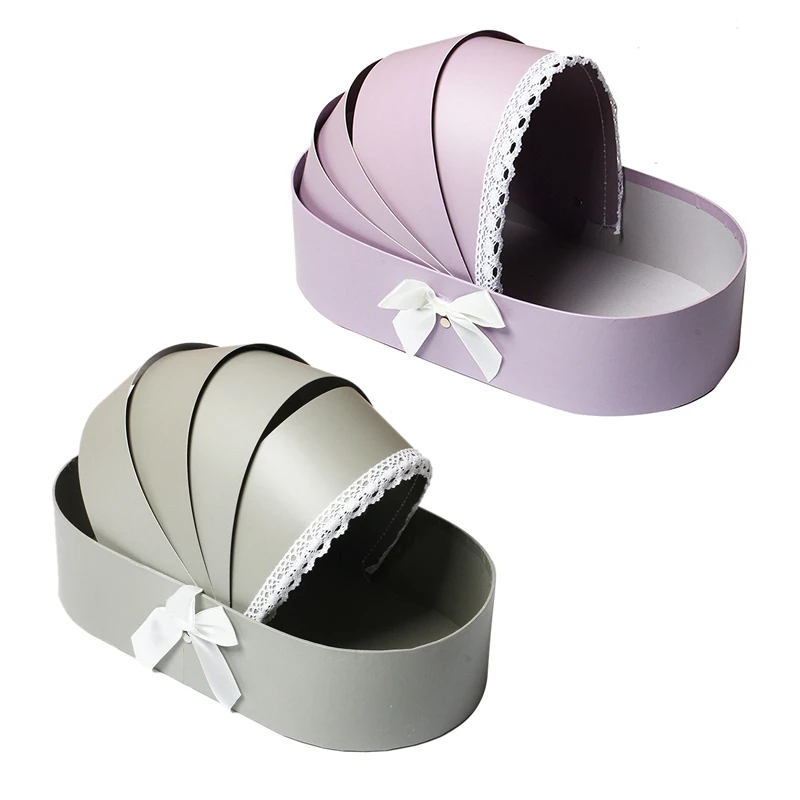 

2 Pcs Cradle Flower Box Rose Flower Arrangement Basket Gift Boxes Romantic Boxes Wedding Home Decor Gray & Purple