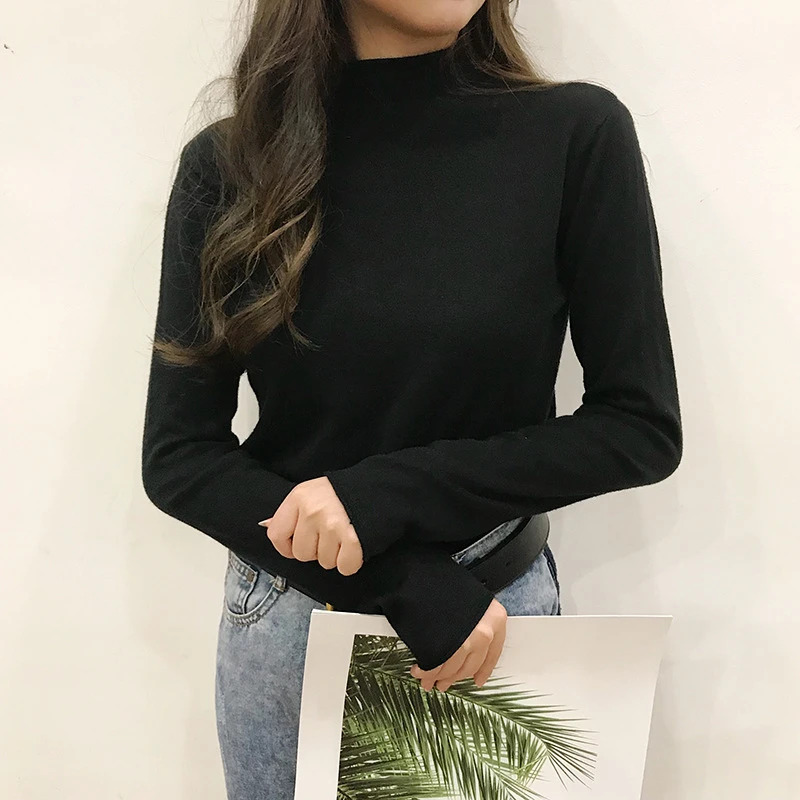 

2021 New-Coming Autumn Winter Solid Turn-Down Collar Pullovers Female Thick Turtleneck Knitted High Street Women Sweater