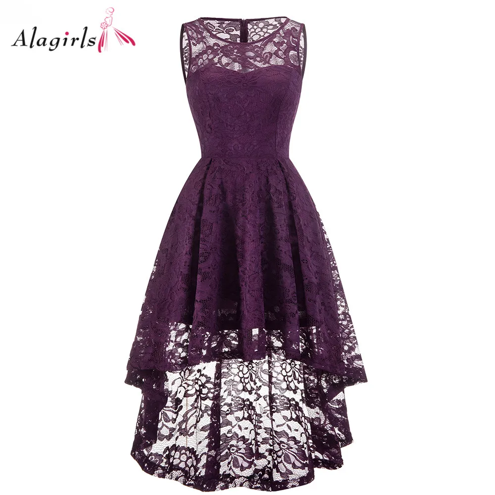 

Short Grape Homecoming Dresses 2020 Cheap Purple Scoop Neck Lace Girl Cute High-Low Party Graduation Gown Zipper Up