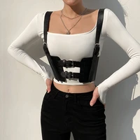 2021 fashion cummerbunds adjustable buckle black pu leather belt ladies bustier girl punk street waist corset shaper accessories