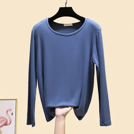 

Long-sleeved women's summer all-match breathable close-fitting simple solid color loose and comfortable round neck